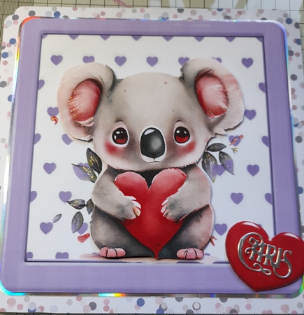 Lovely Purple Heart Toppers with a cute valentines koala 7x7 with Bow by Michelle Sharpe
