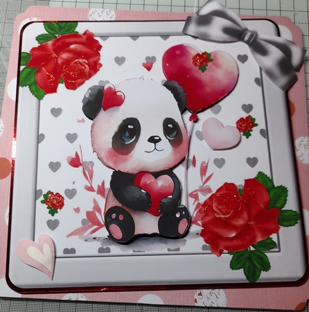  Silver Heart with Roses 7x7 and Valentine Panda by Michelle Sharpe