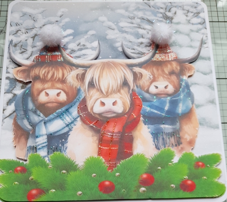 4 Lovely Highland Cows In Christmas Scarves 8x8 Mini Kit by Michelle Sharpe