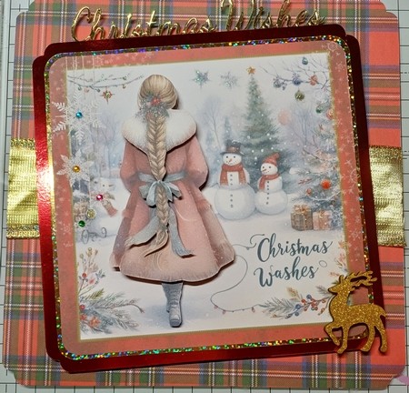 Christmas Wishes Lady in a Winter Coat 6 inch Card Front & Decoupage by Michelle Sharpe