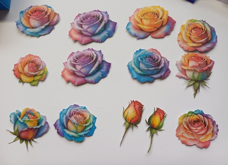 Rainbow Roses Cut-Out Sheet / Fussy Cuts by Michelle Sharpe