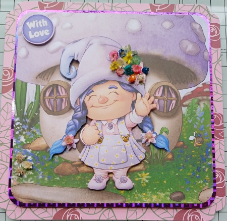 Maisie the Gnome Lilac 7x7 Quick Card by Michelle Sharpe