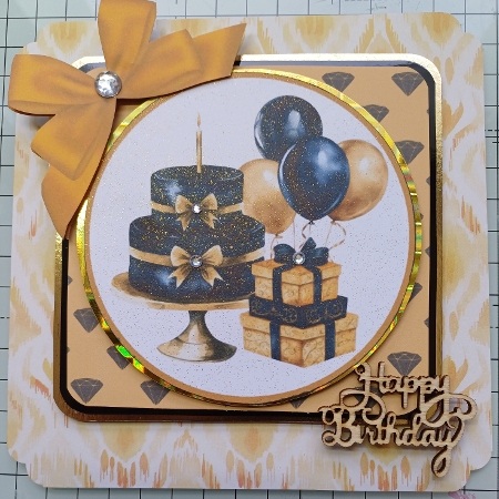 Black and Gold Birthday Card Front 7x5 by Michelle Sharpe