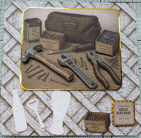 Vintage Tools Card Front with Masculine Tags for Birthday & Fathers Day by Michelle Sharpe