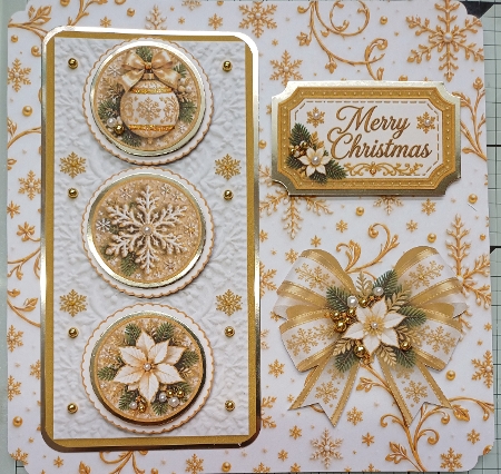 Golden Christmas Bauble Snowflake and Poinsettia 7x7 Card Kit by Michelle Sharpe