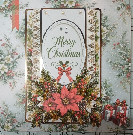 Luxurious Red & White Poinsettia Merry Christmas Oval Topper for Cards by Michelle Sharpe
