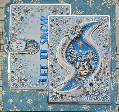 Cute Penguins Merry Christmas Winter Topper with Snowflake Frame by Michelle Sharpe