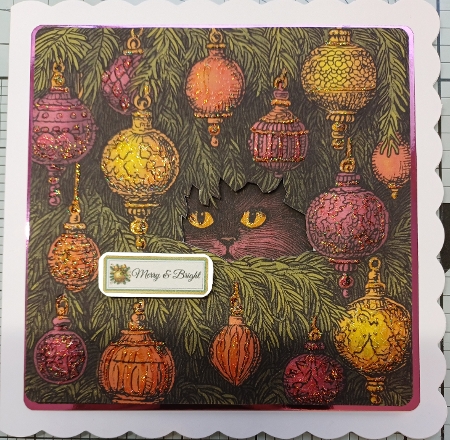 Christmas Cat & Baubles Quick Card with Greetings by Michelle Sharpe