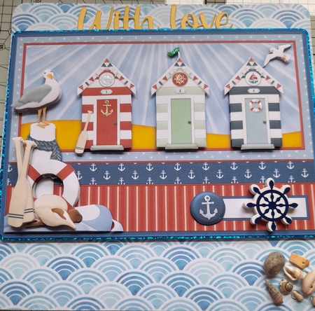 Beach Huts at the Coast Card Front & Decoupage by Michelle Sharpe