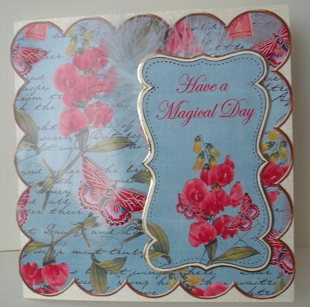 Teal Sweetpeas Magical Day 8in Scallop Topper by Michelle Sharpe