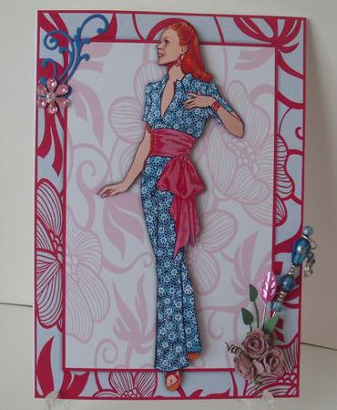 Vintage Fashion Lady on Art Deco Background Card Front by Michelle Sharpe