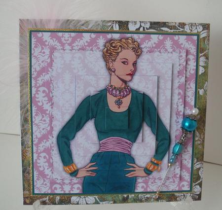 Vintage Fashion Lady on Damask Background Pyramid by Michelle Sharpe