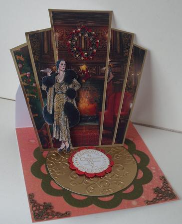 Christmas Art Deco Lady in Fur by Fireplace by Michelle Sharpe