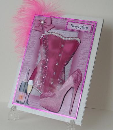 Beautiful Deep Pink Corset, Shoe & Champagne by Michelle Sharpe
