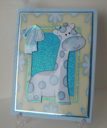 Cute Giraffe in Blue Floral Frame A4 by Michelle Sharpe
