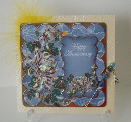 Blue Oriental Lotus Happy Anniversary 8in Scallop Topper by Michelle Sharpe