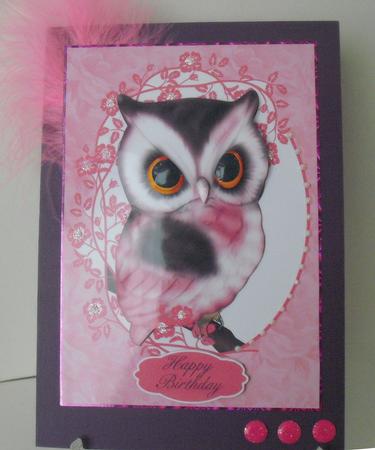 Cute Pink Owl Birthday Greeting Card by Michelle Sharpe