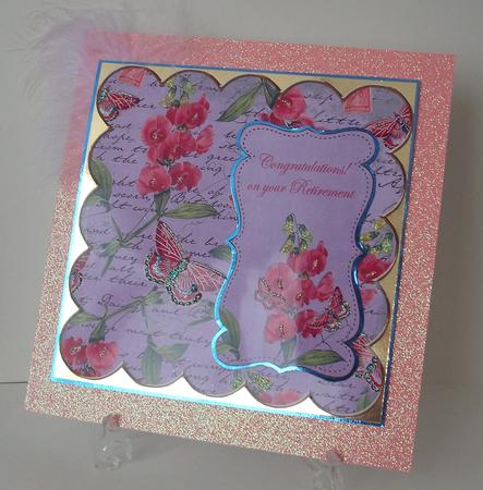 Lilac Sweetpea Congrats Retirement 8in Scallop Topper by Michelle Sharpe