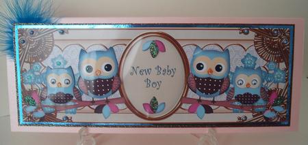 Blue Cream Owls New Baby Boy Large Dl Decoupage Topper by Michelle Sharpe