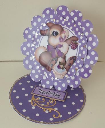 Cute Bunny with Grapes and Cupcake on Rocker Card by Michelle Sharpe