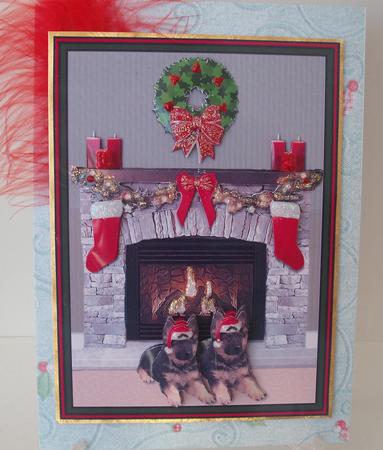 German Shepherd Puppies Christmas Fire Place Scene by Michelle Sharpe