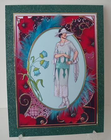 Red and Green Lace Floral 7x5in Card Base Edger by Michelle Sharpe