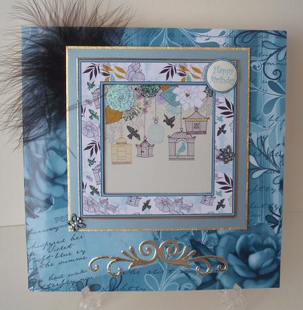 Birdcages and Flowers 8x8 Card Front by Michelle Sharpe