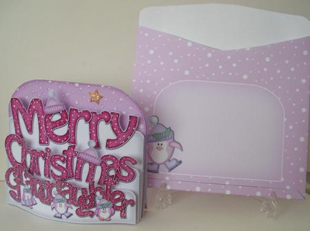 Merry Christmas Granddaughter Penguin Pop Out Xmas Word Card by Michelle Sharpe