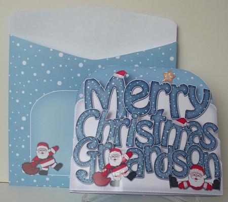 Merry Christmas Grandson Santa Pop Out Xmas Word Card by Michelle Sharpe