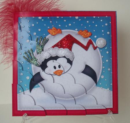 Xmas Oops Penguin Snowball Scallop Corner Topper by Michelle Sharpe