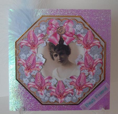 Pink Lillies Olive Lace Octagon 8inch Picture Sheet by Michelle Sharpe