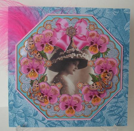 Pink Pansy Teal Lace Octagon 8inch Picture Sheet by Michelle Sharpe