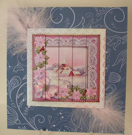 Pink Snow Church Poinsettia 5in One Side Stacker by Michelle Sharpe