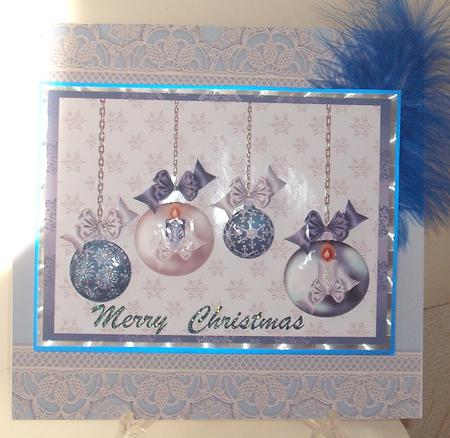 Blue Christmas Baubles Pyramid Card by Michelle Sharpe