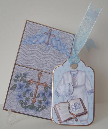 Baby Boys Christening Tag Pocketcard Front by Michelle Sharpe