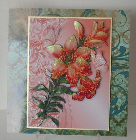 Orange Lilies with Butterflies A4 by Michelle Sharpe