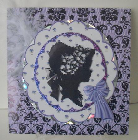 Vintage Sillouette Lady with Purple Flowered Scalloped Rocke by Michelle Sharpe