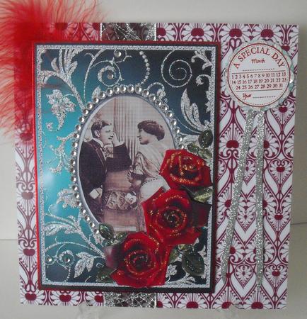 Red Roses on Jade with Silver Diamonds Double Frames by Michelle Sharpe