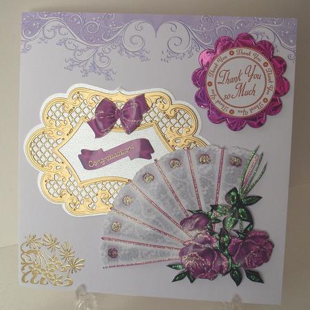 Beautiful Pink Roses on Lace Fan with Bow by Michelle Sharpe