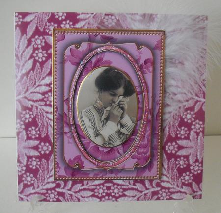 Cerise Rose Wallpaper 7x5in Ornate Shaker Frame and Base by Michelle Sharpe
