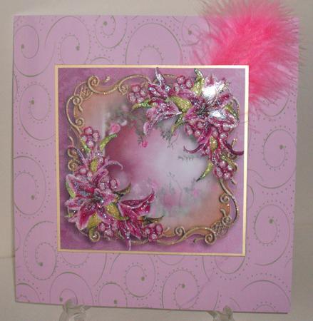 Pink Stargazer Lilies Golden Scene - Square by Michelle Sharpe