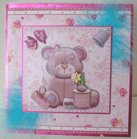 Cute Patch Work Sewing Bear 8x8 by Michelle Sharpe
