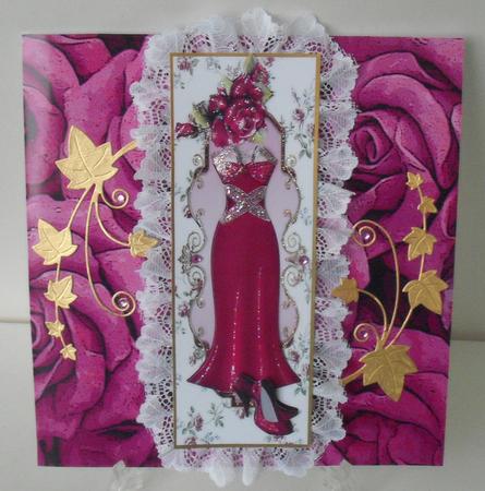 Floral & Pink Roses with Evening Dress Tall Dl by Michelle Sharpe