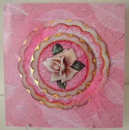 Cream Pink Rose Thinking of You - Scallop Edge Wobble Card by Michelle Sharpe