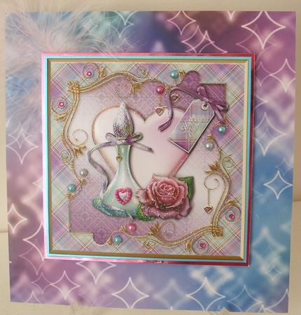 Perfume Rose and Heart in Lilac Plaid Frame Card Front by Michelle Sharpe