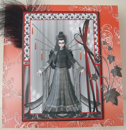Oriental Warrior in Red and Black Card Front and Decoupage by Michelle Sharpe