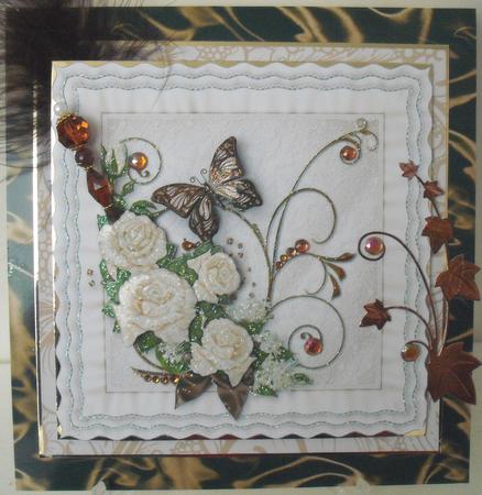 Cream Roses Frilly Cushion Card Front by Michelle Sharpe