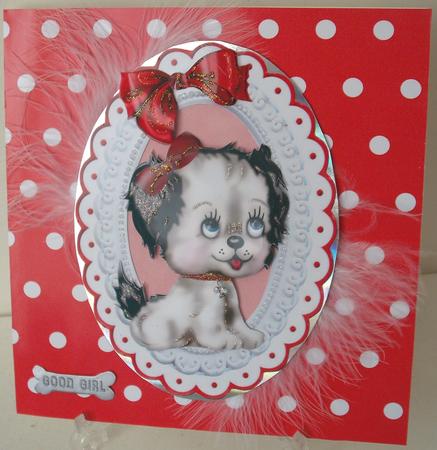 Cute Little Puppy with Big Red Bow by Michelle Sharpe