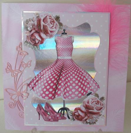 Pink Roses with Polkadot Dress and Shoes A4 by Michelle Sharpe