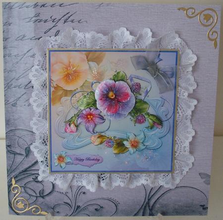 Lilac Pansies Large Square Card Front by Michelle Sharpe